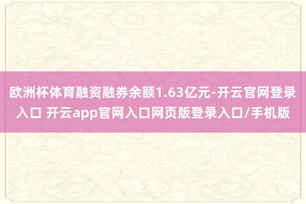 欧洲杯体育融资融券余额1.63亿元-开云官网登录入口 开云app官网入口网页版登录入口/手机版